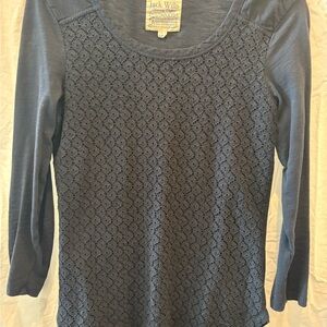 Jack Wills Navy Lace-Front Long Sleeve Tee